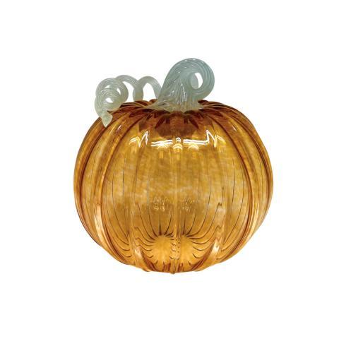 $139.00 Amber Glass Extra Large Pumpkin with Teal Stem