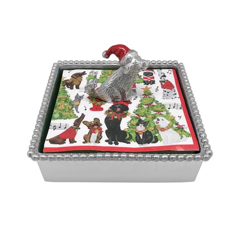 $49.00 Sitting Lab With Red Hat Beaded Napkin Box