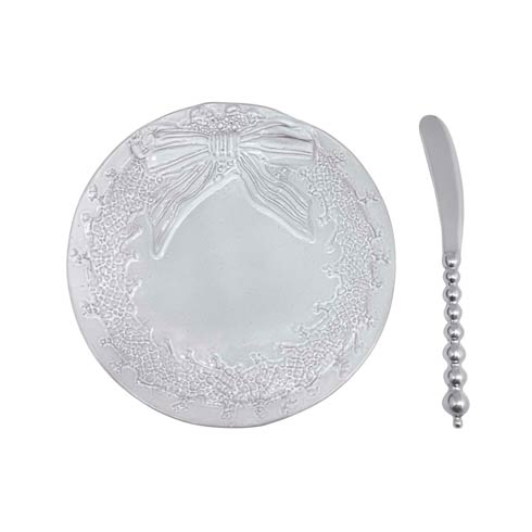 $49.00 Wreath Ceramic Canape Plate with Beaded Spreader