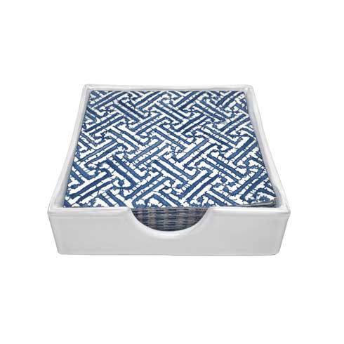 Fretwork Blue Ceramic Napkin Box - $44.00