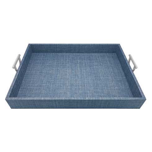 Mariposa  Luxury Textiles Heather Blue Tray with Metal Handles $225.00