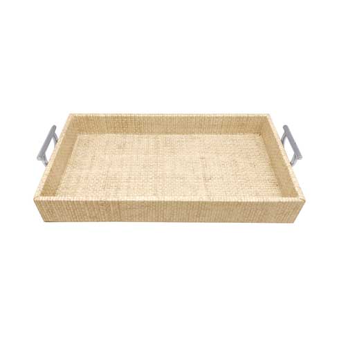 $149.00 Sand Faux Grasscloth Metal Handled Small Tray