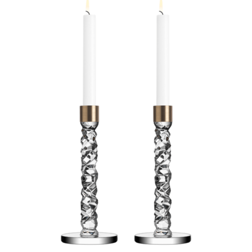 Orrefors  Carat Brass Candlestick Pair Medium $275.00