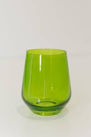 Estelle Colored Glass   Forrest Green Stemless $35.00