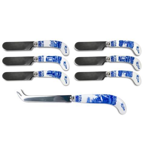 Spode  Blue Italian Cheese Knife and 6 Spreaders $42.00