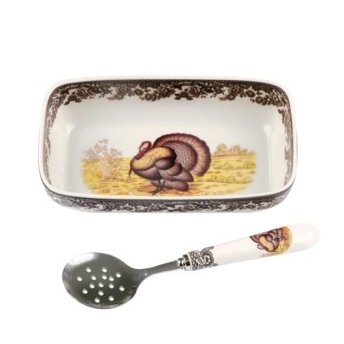 Spode Woodland Turkey Collection Turkey Cranberry Dish with Slotted Spoon $39.99