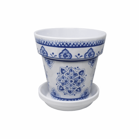 Moroccan Blue Flower Pot with Saucer-Small