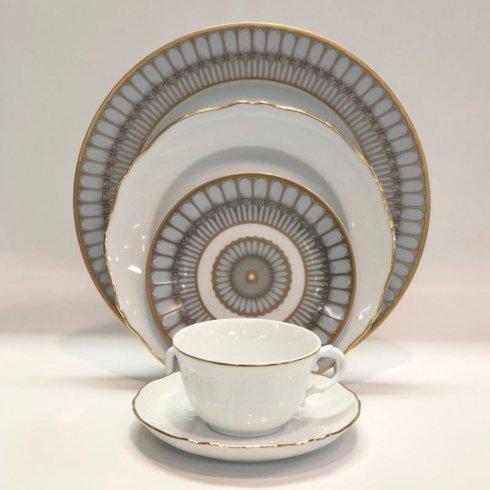 Arcades Grey Gold by Philippe Deshoulieres w/ Corona Gold by Richard Ginori Five Piece Place Setting - $290.00