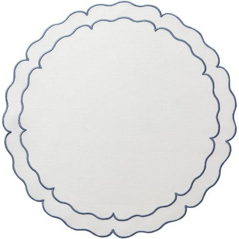 $59.00 Linho Scalloped Round Placemat White / Blue - Set of 2