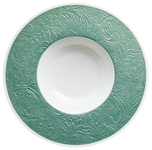 $155.00 Turquoise - French Rim Soup Plate w/Engrvd Rim 10.6 in Ctr 5.5 in 9 oz