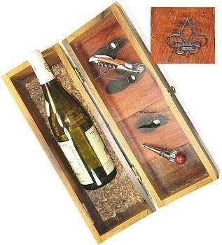$75.00 Arceau-BOAT WOOD WINE BOX WITH CORKSCREW AND STOPPER