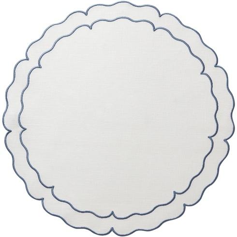 Skyros Designs  Linho Scalloped Round Placemats White w/ Blue - Set of 2 $59.00