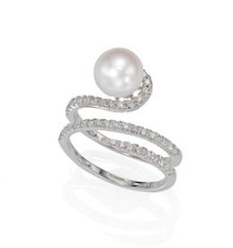 $1.00 18kw Diamond and Pearl Spiral Ring