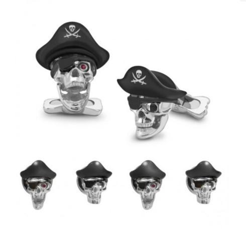 $1,220.00 Sterling Silver Pirate Hat Skull Dress Stud Set With Ruby Eyes