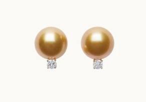 $1.00 Classic 18ky Golden Pearl and Diamond Earrings