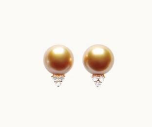 $1.00 Classic 18ky Golden Pearl and Diamond Earrings