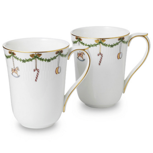 $100.00 Star Fluted Christmas Mugs - Set of 2