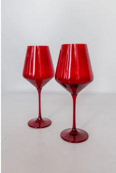 Estelle Colored Glass   Wine Glass (Set of 2) Red 9.5" Tall 16.5oz. $85.00