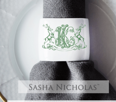 Sasha Nicholas   Oval Napkin Ring with mongram $28.00