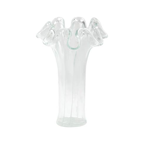 VIETRI  Onda Glass Clear with White Lines Short Vase $79.00