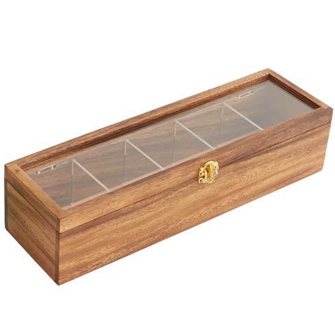$49.99 5 Compartment Tea Box - Acacia Wood