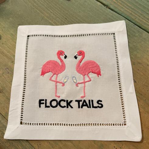 $10.75 Flock Tails embroidered cocktail napkin