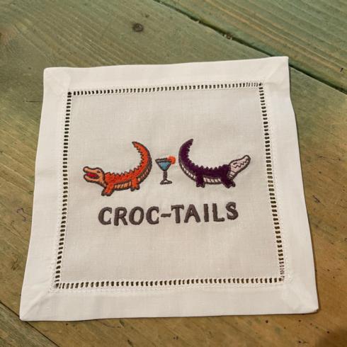$10.75 Croc-Tails embroidered cocktail napkin