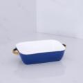 Beatriz Ball Ceramic Small Rectangular Baker with Gold Handles (Blue)